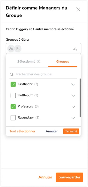 Sélection en bloc des managers de groupe